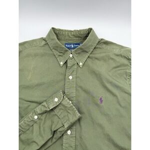 Ralph Lauren Classic Fit Olive Green Button Down Shirt Men XL Preppy Long Sleeve
